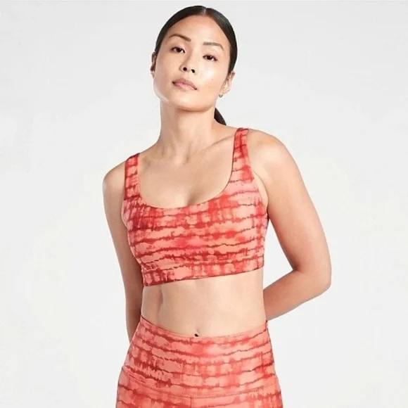 Athleta NWT Exhale Printed Sports Bra A-C Cup Tahiti Island Coral Strappy Sz Xs - Picture 2 of 10
